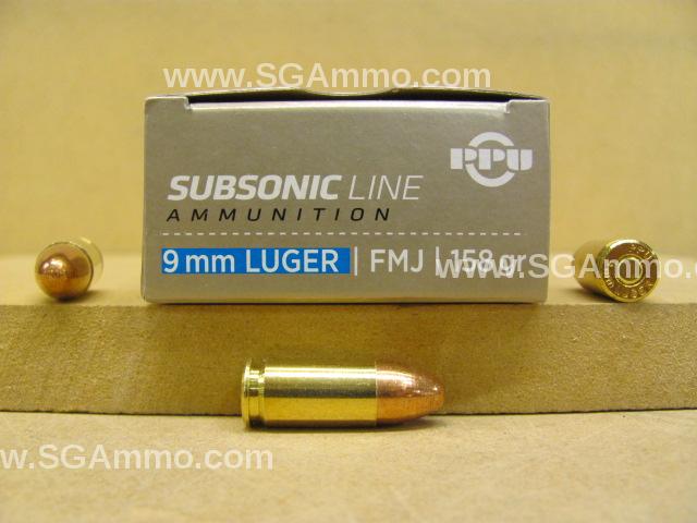 9mm Luger Subsonic 158 Grain FMJ Prvi Partizan Ammo - PPS9MM