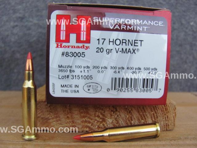17 Hornet Hornady 20 Grain V-Max Ammo - 83005
