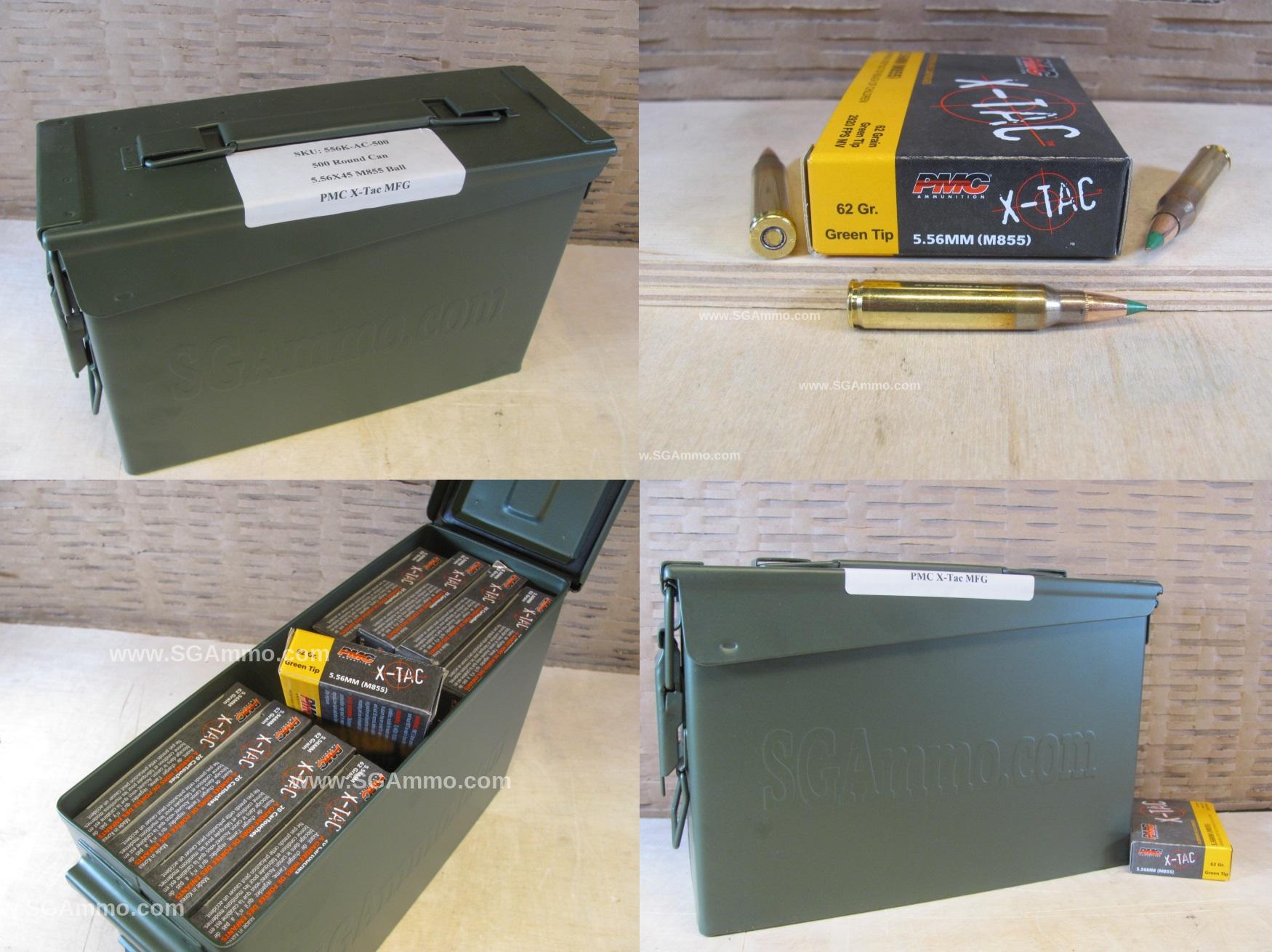 5.56 PMC X-TAC M855 62 Grain Green Tip FMJ Ammo - 556K - Packed in M19A1 Canister