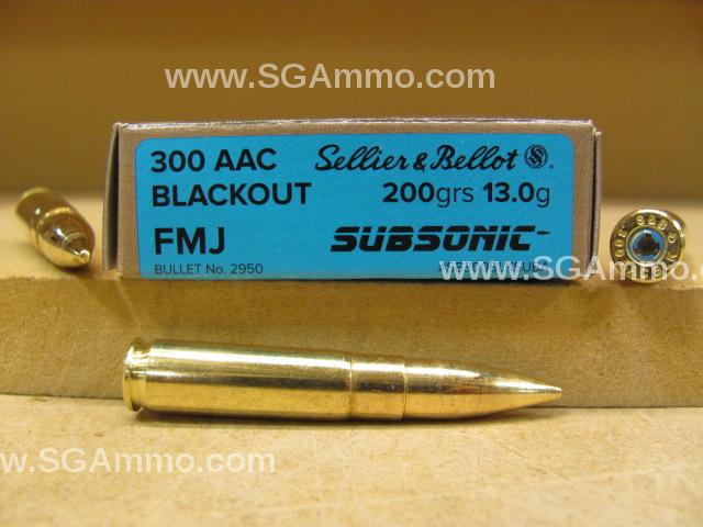 300 AAC Blackout 200 Grain SUBSONIC FMJ Ammo by Sellier Bellot - SB300BLKSUBA