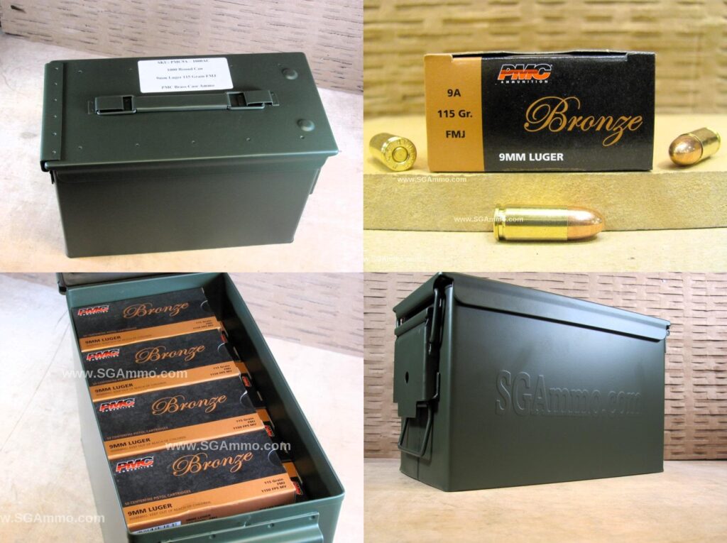 1000 Round Can - 9mm Luger 115 Grain FMJ PMC Ammo - PMC9A-1000AC - Packed in M2A1 Canister - Bulk Ammo For Sale | Cheap Ammunition | SG Ammo