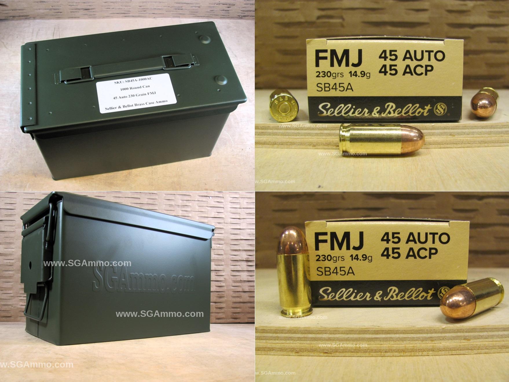 45 Auto 230 Grain FMJ Sellier Bellot Brass Case Ammo - SB45A - Packed in M2A1 Canister