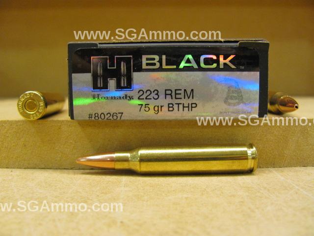 223 Rem 75 Grain BTHP Hollow Point Hornady Black Ammunition - 80267