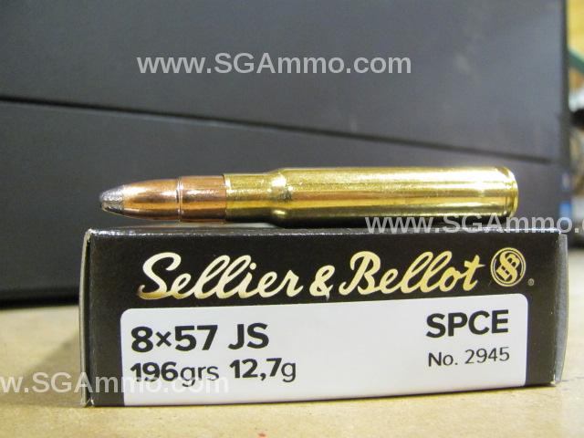 8mm Mauser 8x57 JS 196 Grain Soft Point SPCE Sellier Bellot Hunting Ammo - SB857JSB