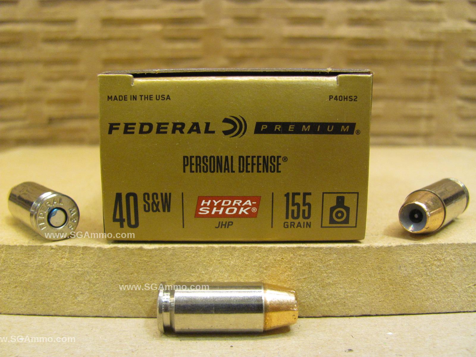 40 SW 155 Grain Hydra-Shok JHP Federal Personal Defense Ammo – P40HS2