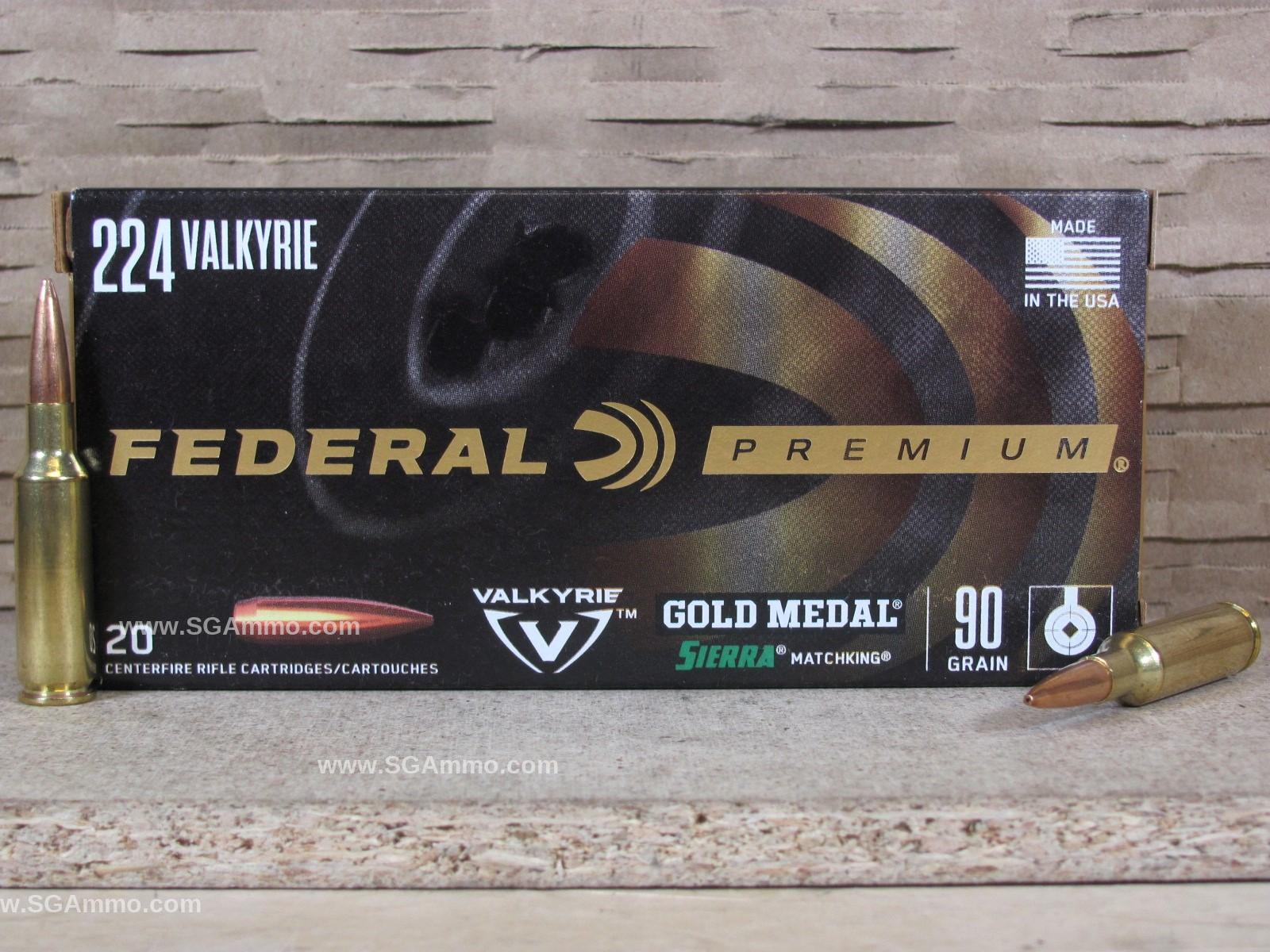 224 Valkyrie 90 Grain HPBT SMK Sierra Matchking Federal Ammo - GM224VLK1