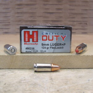25 Round Box - 9mm Luger +P 124 Grain Flexlock Hornady Critical Duty Ammo - 90216