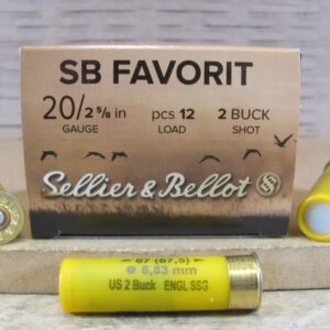 25 Round Box - 20 Gauge 12 Pellet Number 2 Buckshot Ammo by Sellier Bellot - SB Favorit - SB20BSA