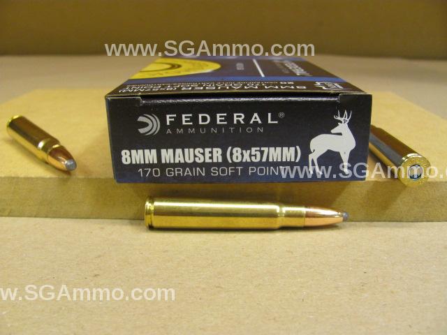 8mm Mauser 170 Grain Soft Point Federal Power Shok Ammo - 8A