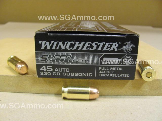 45 Auto 230 Grain FMJ Encapsulated Winchester Super Suppressed Ammo – SUP45