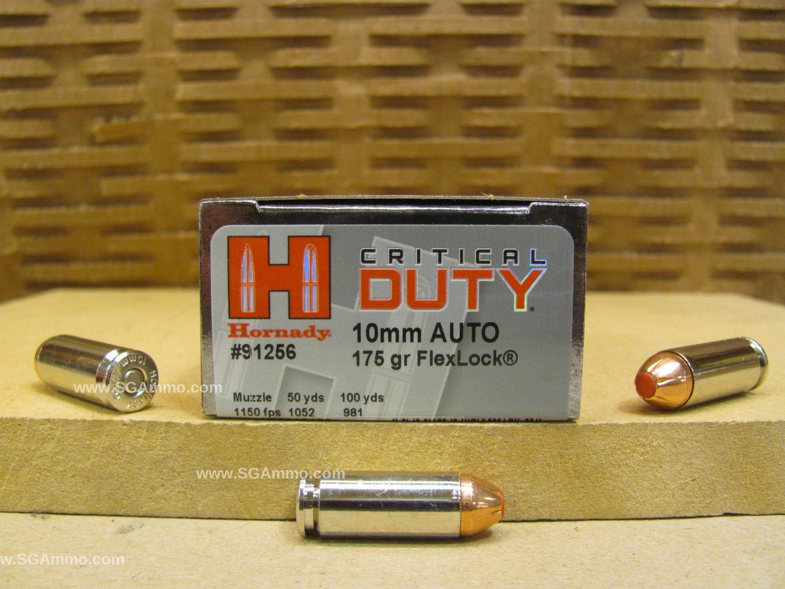 20 Round Box - 10mm Auto 175 Grain Flexlock Hornady Critical Duty Ammo - 91256