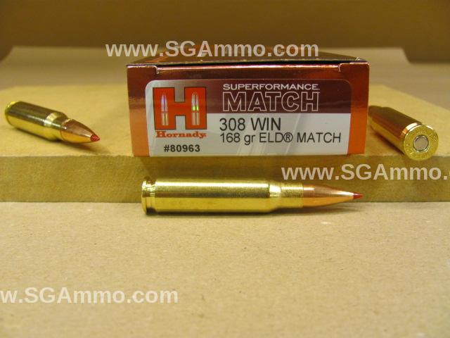 308 Win 168 Grain ELD Match Hornady Superformance Match Ammo - 80963