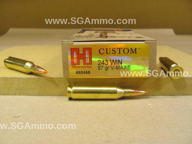 243 Win 87 Grain V-Max Hornady Custom Ammo - 80468