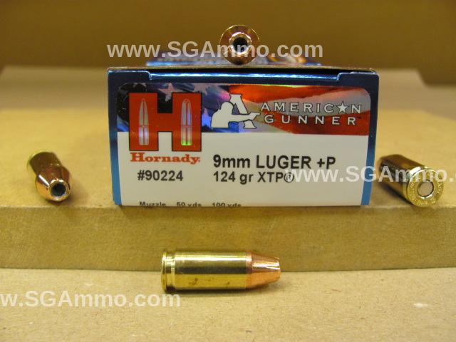 9mm Luger +P 124 Grain XTP Hornady American Gunner Ammo - 90224