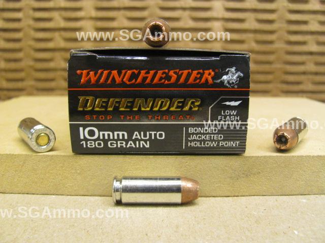 10mm Auto 180 Grain Bonded JHP Winchester Defender Ammo - S10MMPDB