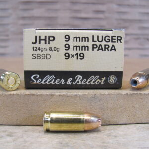 50 Round Box - 9mm Luger 124 Grain JHP Hollow Point Sellier Bellot Ammo - SB9D