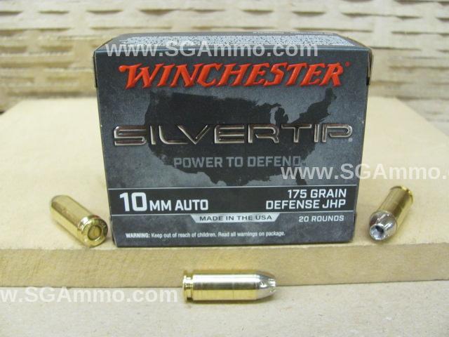 10mm Auto 175 Grain Defense JHP Winchester Silvertip Ammo - W10MMST