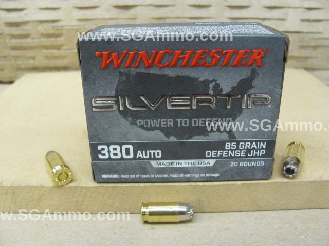 380 Auto 85 Grain Defense JHP Winchester Silvertip Ammo - W380ST