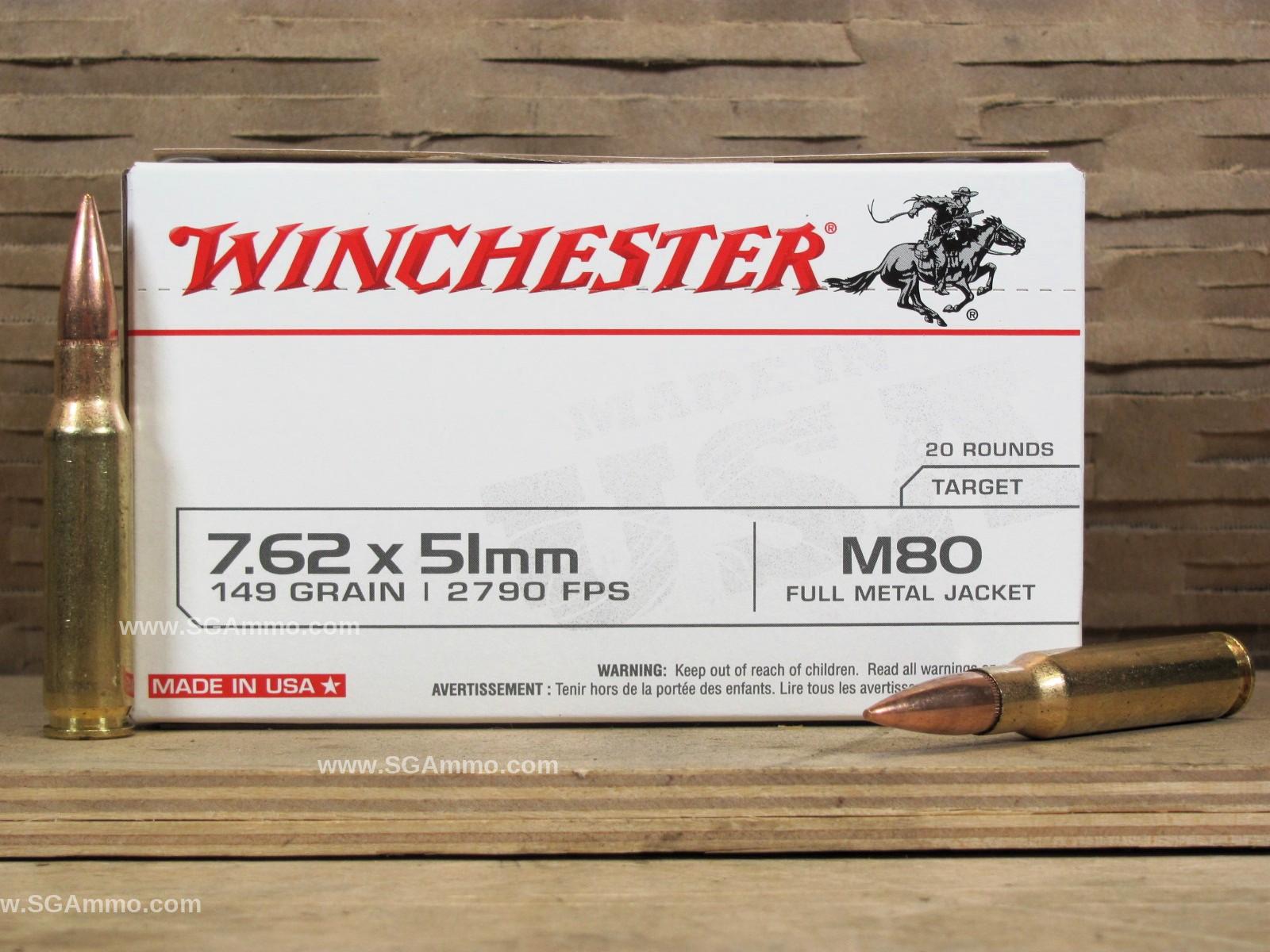 7.62x51 M80 149 Grain FMJ Winchester Ammo - WM80X