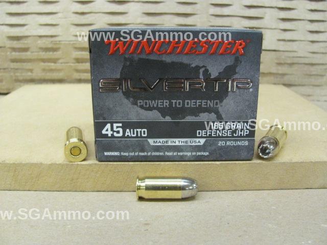 45 Auto 185 Grain Defense JHP Winchester Silvertip Ammo - W45AST