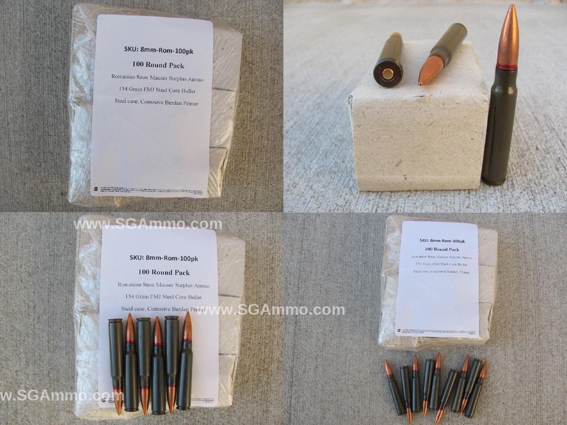 8mm Mauser 154 Grain FMJ Steel Case Ammo Made in Romania