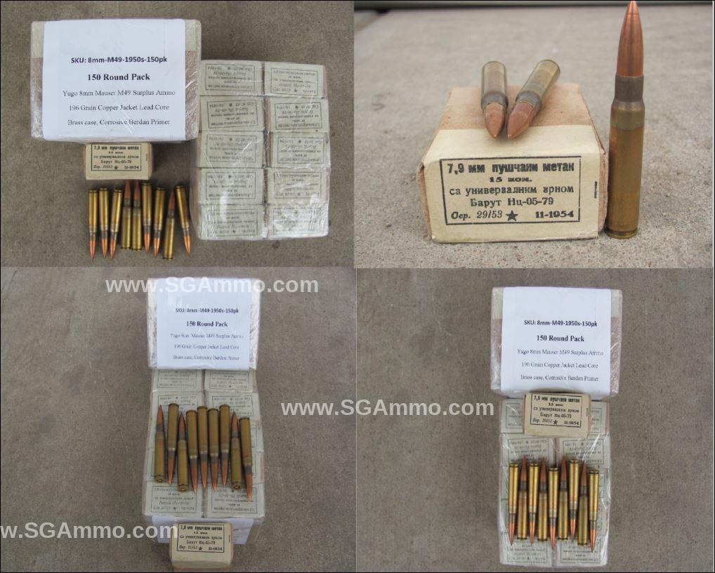8mm Mauser 196 Grain FMJ Yugo 1950s M49 Spec Brass Case Corrosive Primed Surplus Ammo