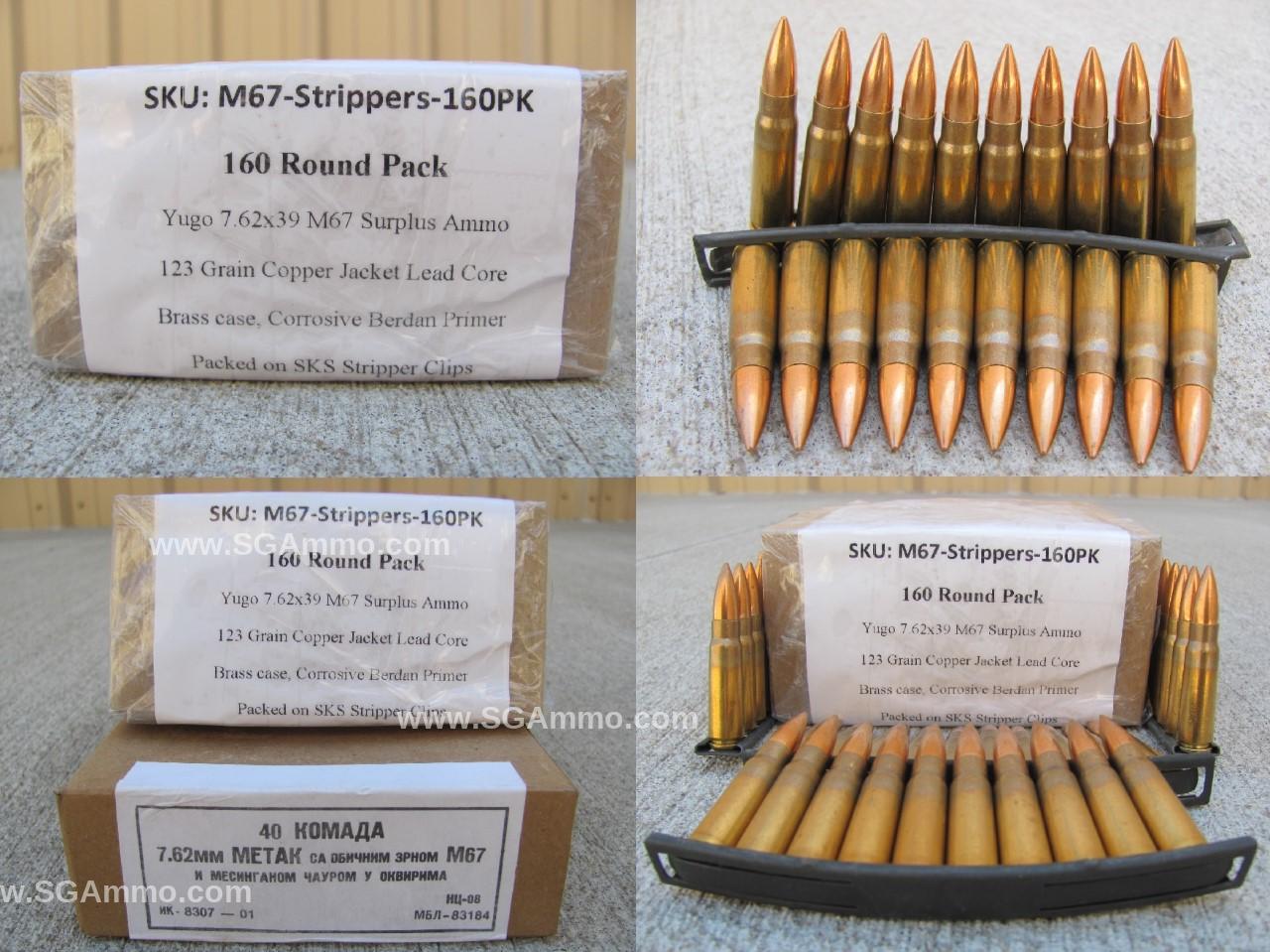 7.62x39 M67 Non-magnetic Copper FMJ Brass Case Corrosive Yugo Surplus Ammo on SKS Stripper Clips