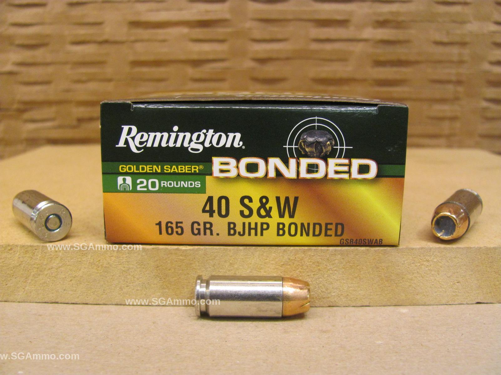 40 SW 165 Grain BJHP Bonded Hollow Point Remington Golden Saber Ammo – GSB40SWAB
