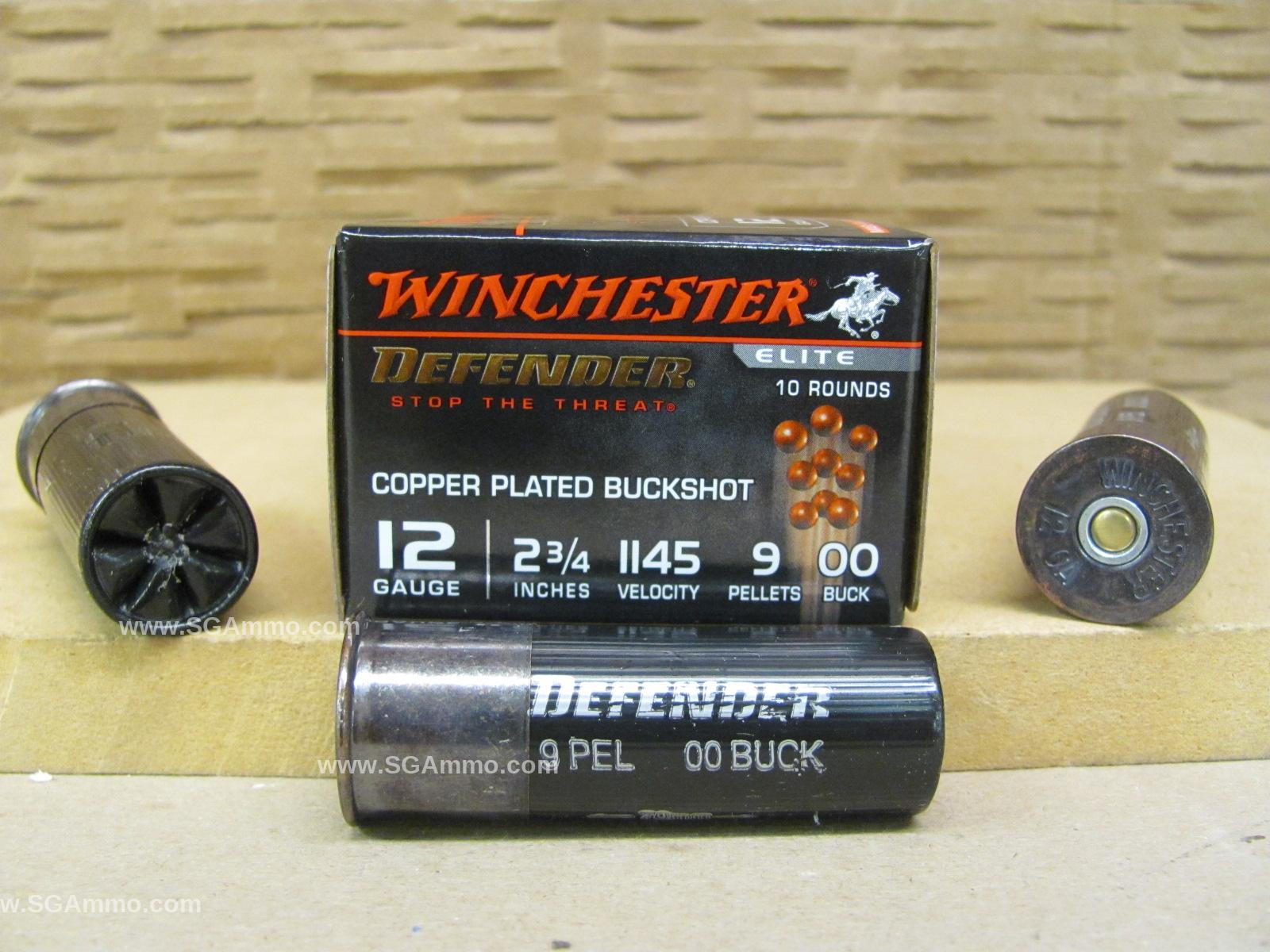 12 Gauge 2-3/4 Inch 9 Pellet 00 Buck Winchester Defender Ammo - SB1200PD