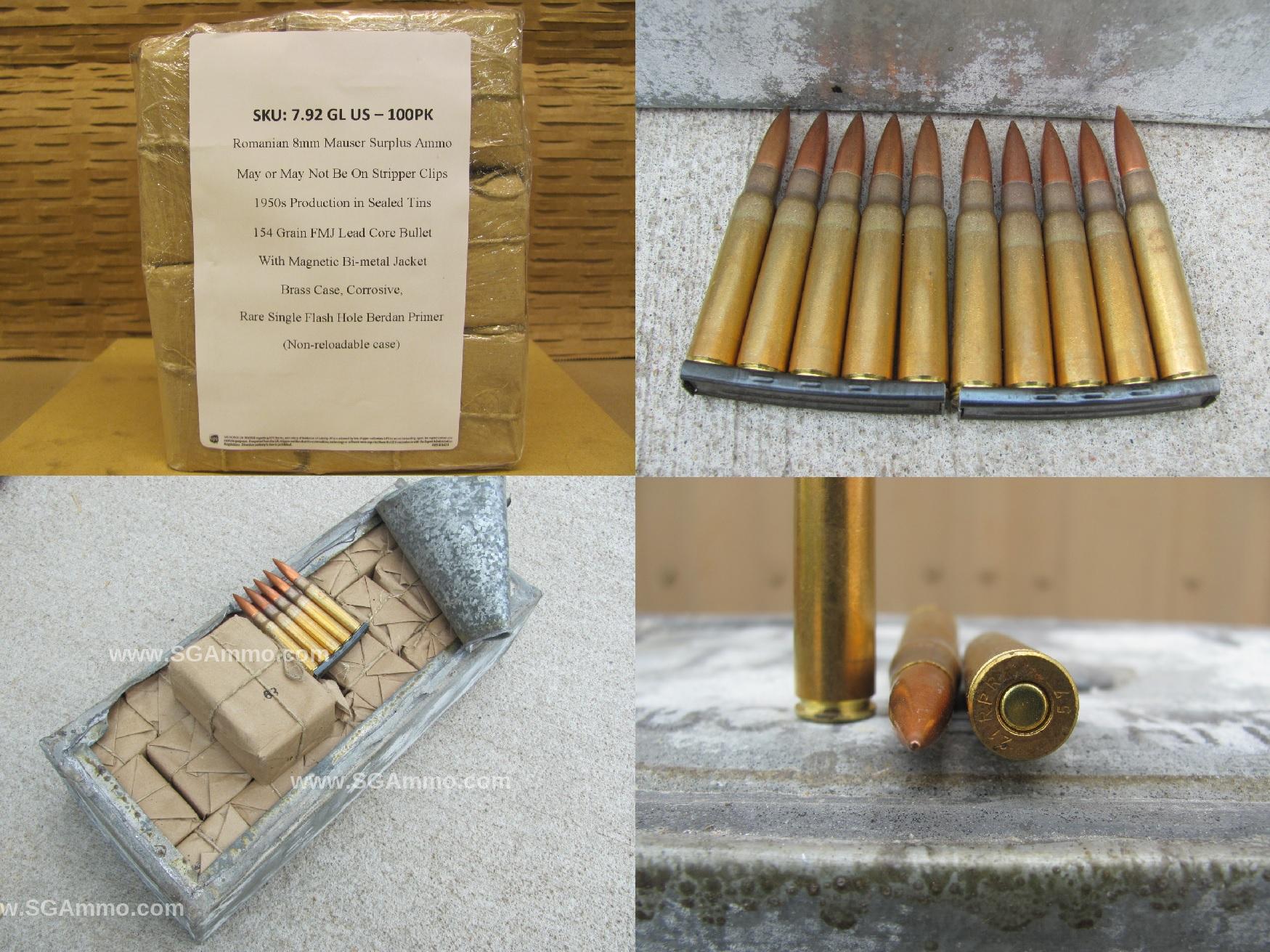 8mm Mauser 154 Grain FMJ 1950s Brass Case Romanian Surplus Ammo