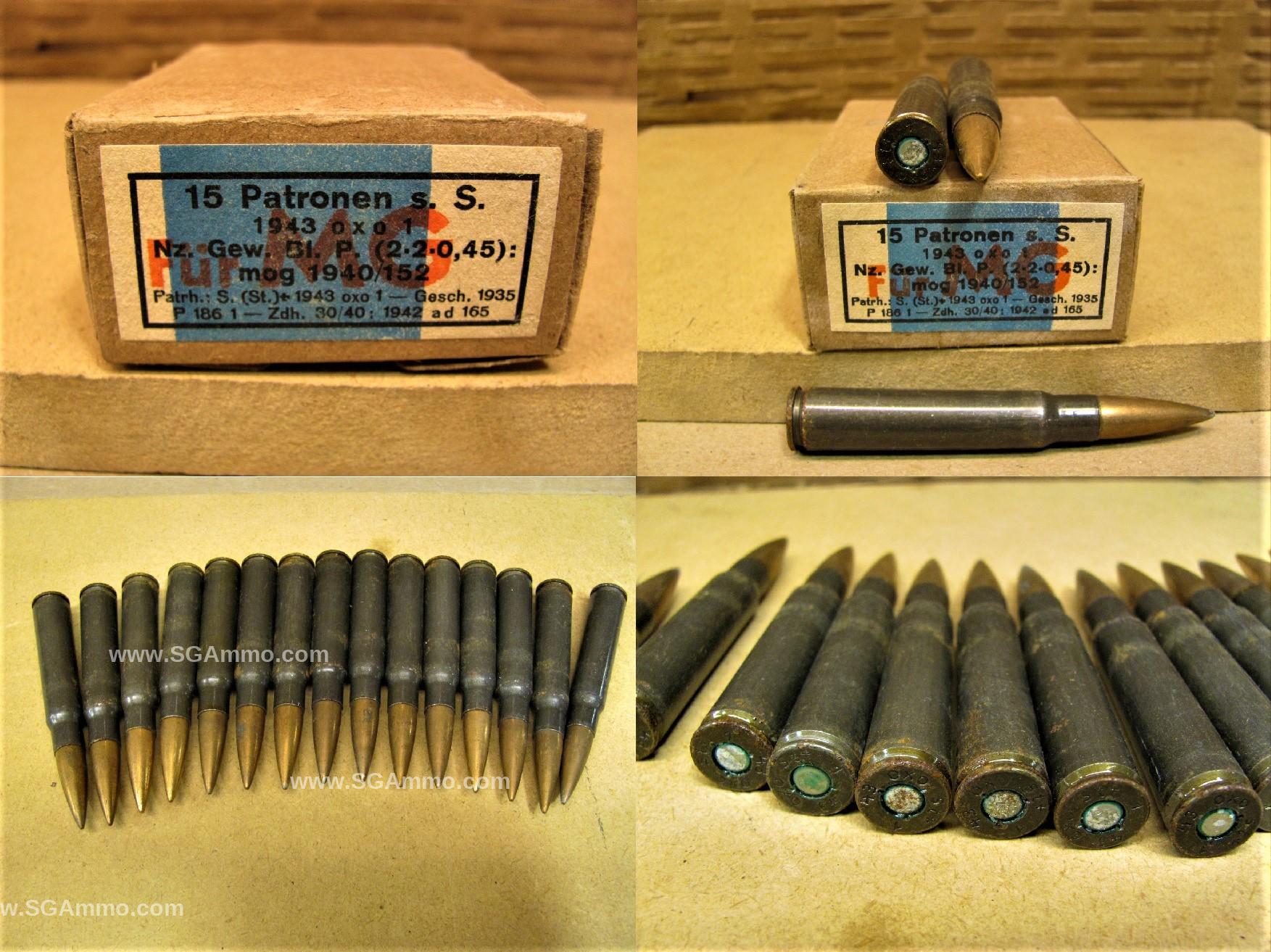 8mm Mauser Patronen S.S. Ball Steel Case WWII Vintage German Ammo For Collector Purposes