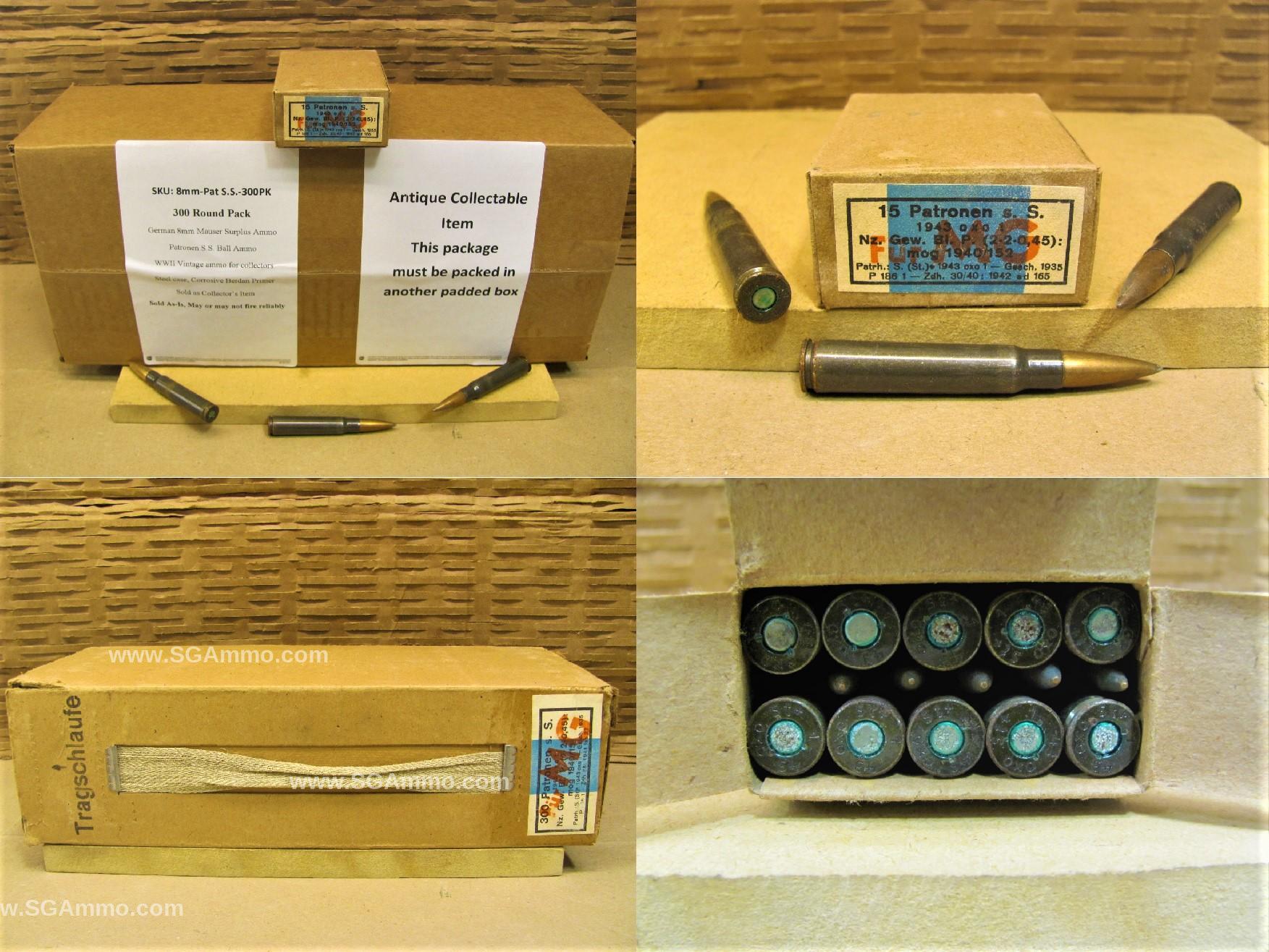 8mm Mauser Patronen S.S. Ball Steel Case WWII Vintage German Ammo For Collector Purposes