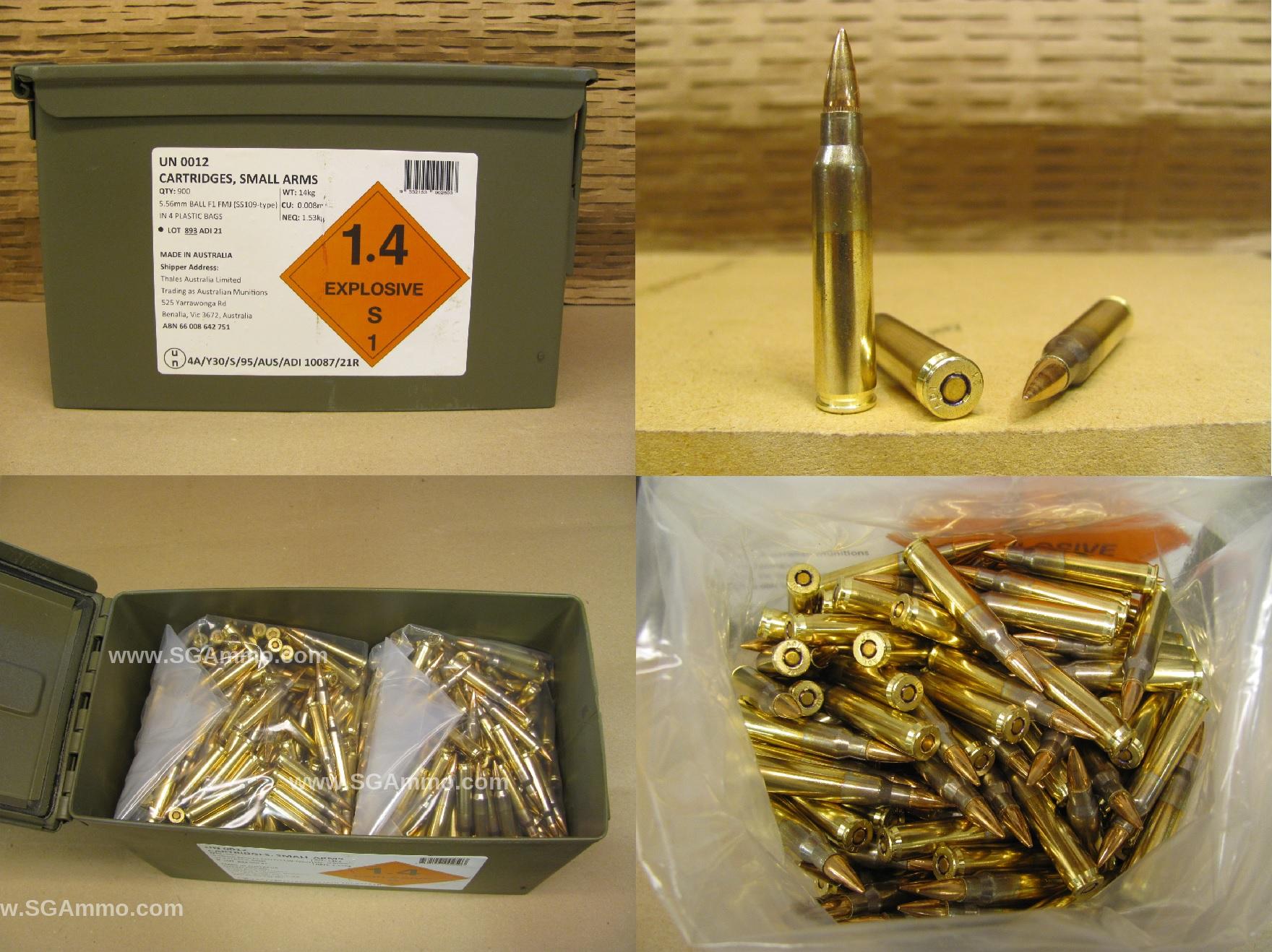 5.56mm 62 Grain FMJ SS109 ADI Mfg F1 Ball Ammo Loose Pack in M2A1 Canister