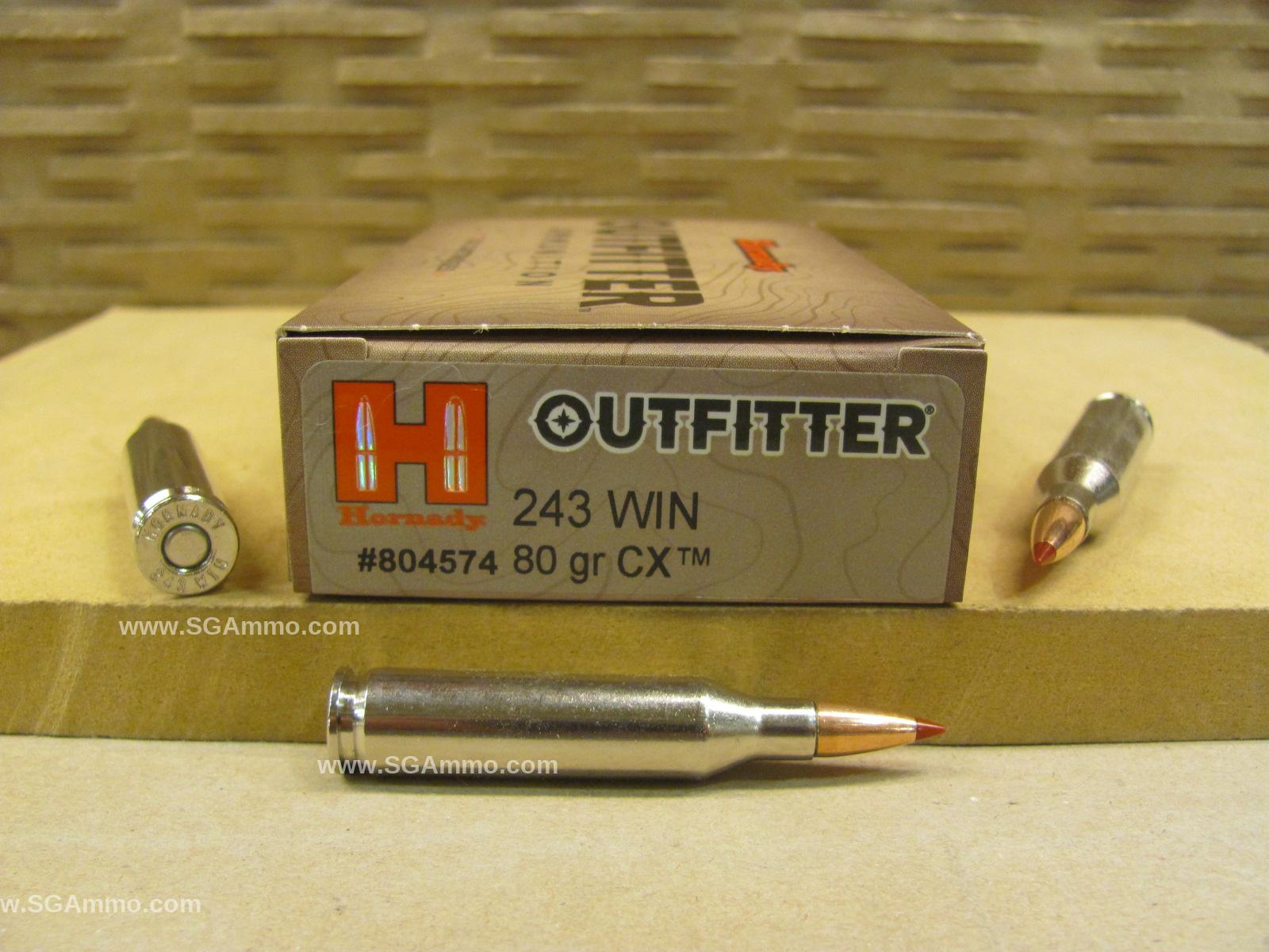 243 Win 80 Grain CX Hornady Outfitter Ammo - 804574
