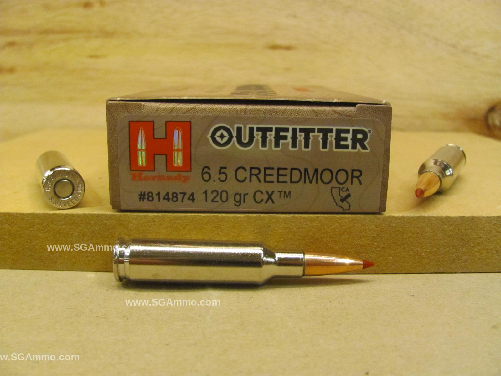 6.5 Creedmoor 120 Grain CX Hornady Outfitter Ammo - 814874