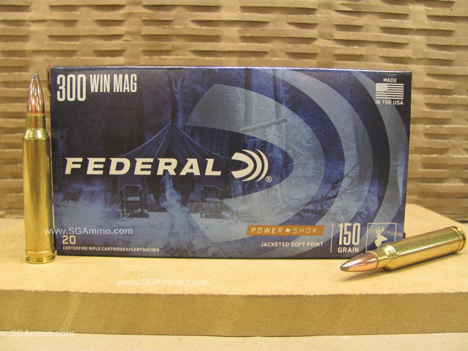 300 Winchester Magnum 150 Grain Jacketed Soft Point Federal Power Shok Ammo - 300WGS