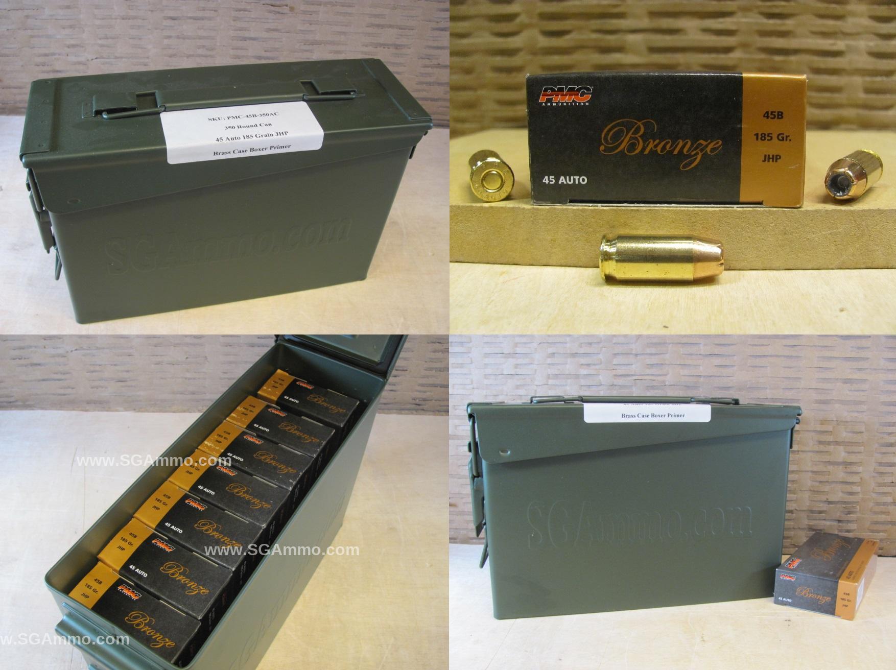 45 Auto / ACP PMC 185 Grain JHP Hollow Point Ammo - 45B - Packed in M19A1 Canister