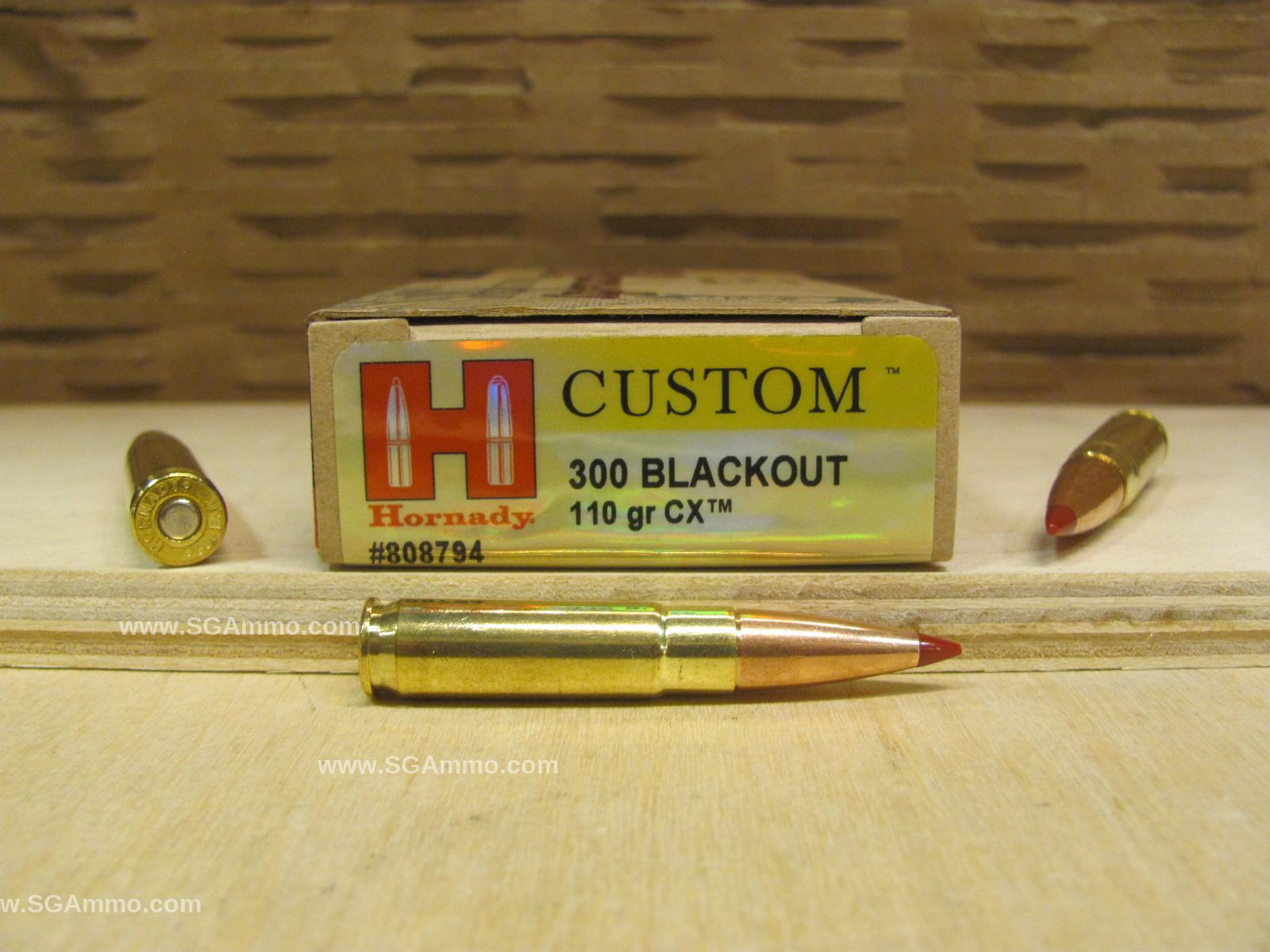 300 Blackout 110 Grain CX Hornady Custom Ammo - 808794