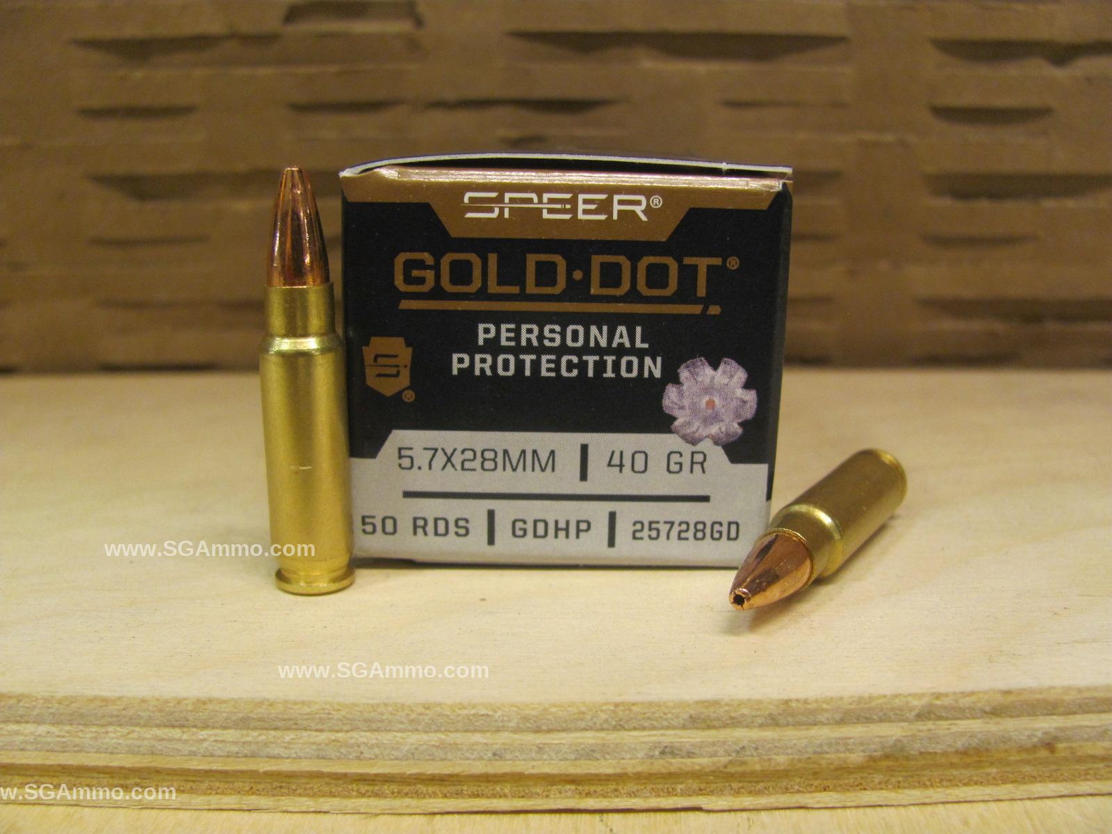 5.7x28mm 40 Grain Speer Gold Dot Hollow Point Ammo – 25728GD