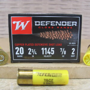 25 Round Box - 20 Gauge 2.75 Inch 7/8 Ounce Number 2 Shot Winchester Defender Close Range Ammo - S202PD25