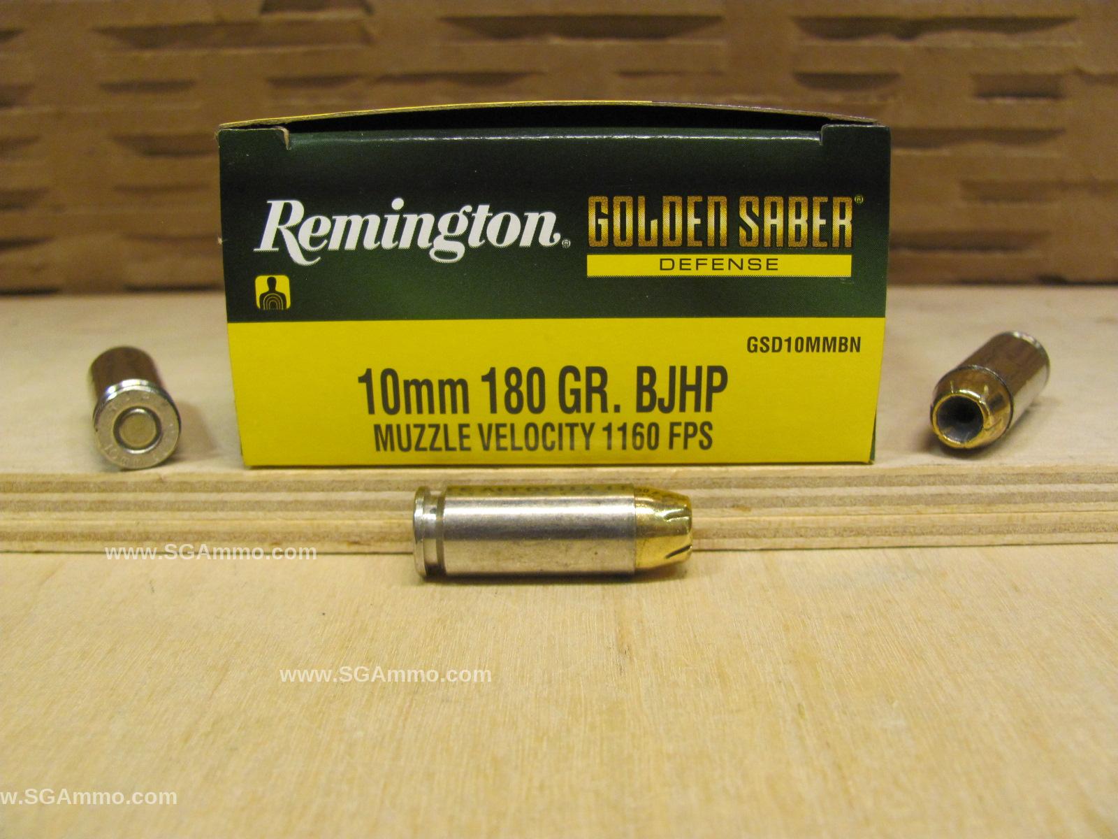 10mm 180 Grain BJHP Remington Golden Saber Defense Ammo - GSD10MMBN