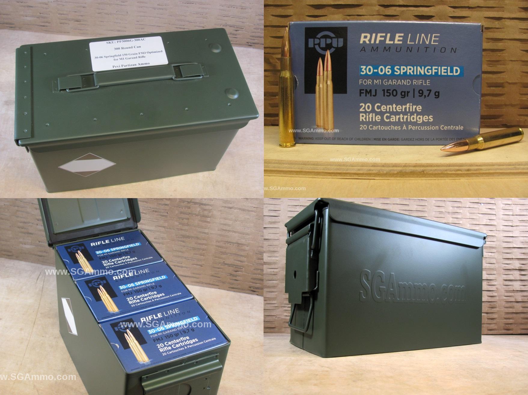 30-06 Springfield 150 Grain FMJ Ammo Optimized for M1 Garand Rifle by Prvi Partizan - PP3006G