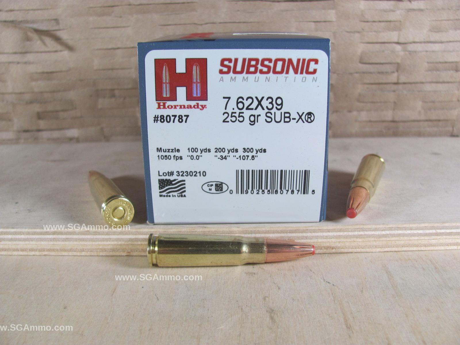 7.62x39 Hornady 255 Grain SUB-X Subsonic Ammo - 80787