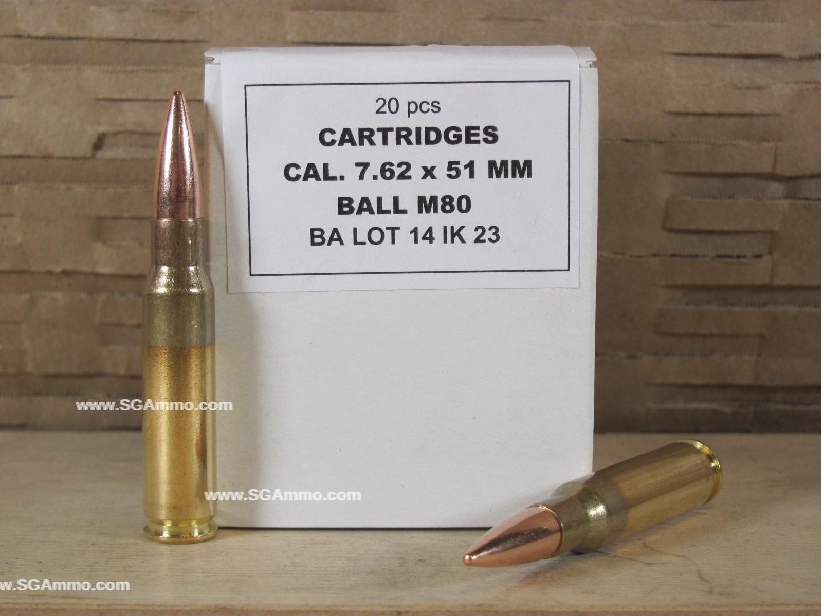 7.62x51mm 147 Grain M80 Ball Brass Case Non-Magnetic Ammo Made by Igman