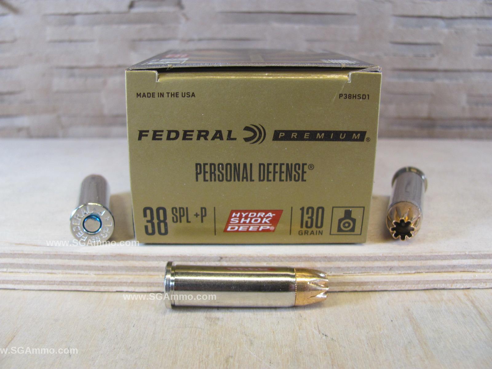 38 Special 130 Grain +P Hydra-Shok Deep Federal Personal Defense Ammo – P38HSD1