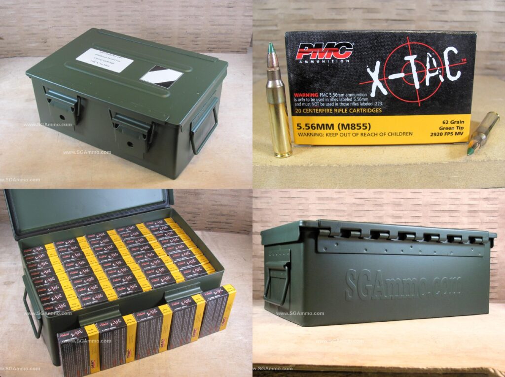 1000 Round Metal Crate Canister – 5.56 PMC X-TAC M855 62 Grain