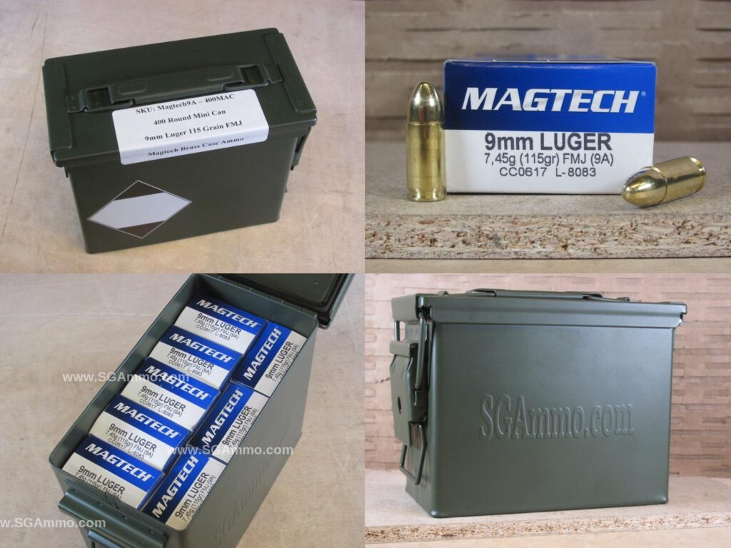 400 Round Can - 9mm Luger 115 Grain FMJ Ammo by Magtech - 9A - Packed in Mini Ammo Canister - Premium Ammo For Sale | In Stock | SG Ammo