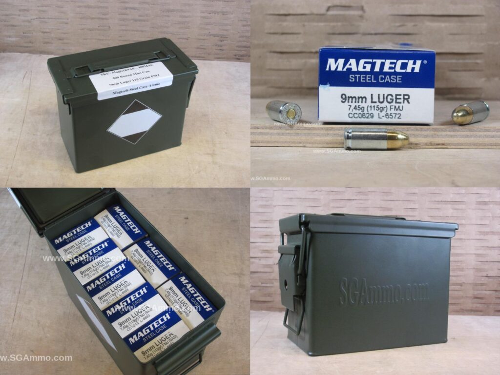 400 Round Can - Steel Case 9mm Luger 115 Grain FMJ Magtech Ammo - 9AS - Packed in Mini Canister - Bulk Ammo For Sale | Cheap Ammunition | SG Ammo