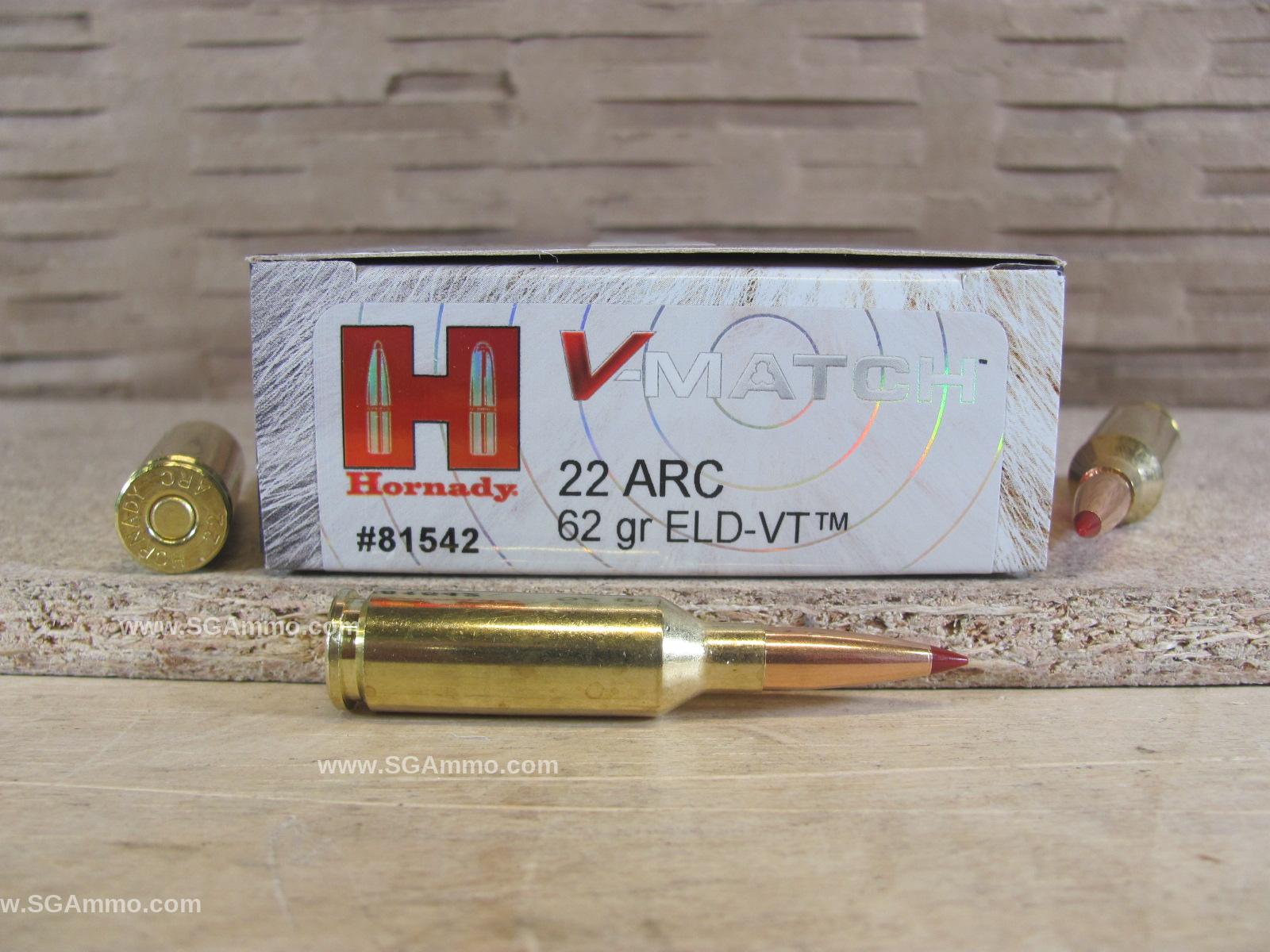 22 ARC 62 Grain ELD-VT Hornady V-Match Ammo - 81542
