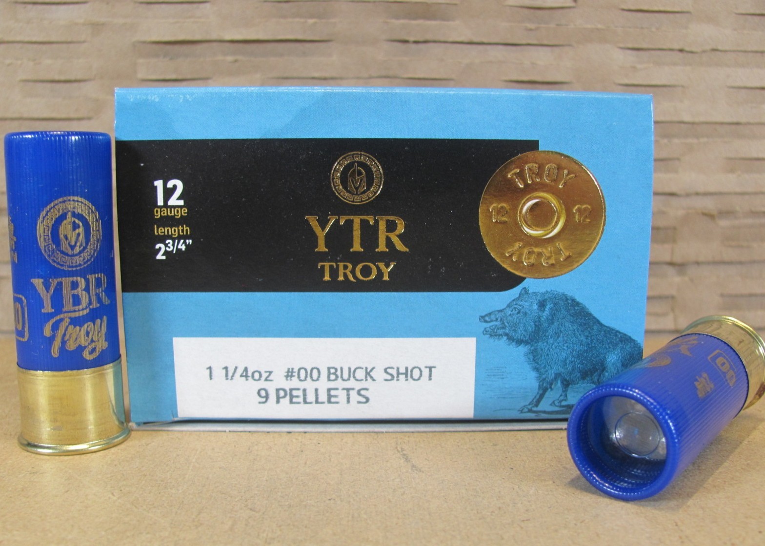 10 Round Box - 12 Gauge 2.75 Inch 1.2 Ounce 9 Pellet 00 Buckshot YTR Troy Ammo